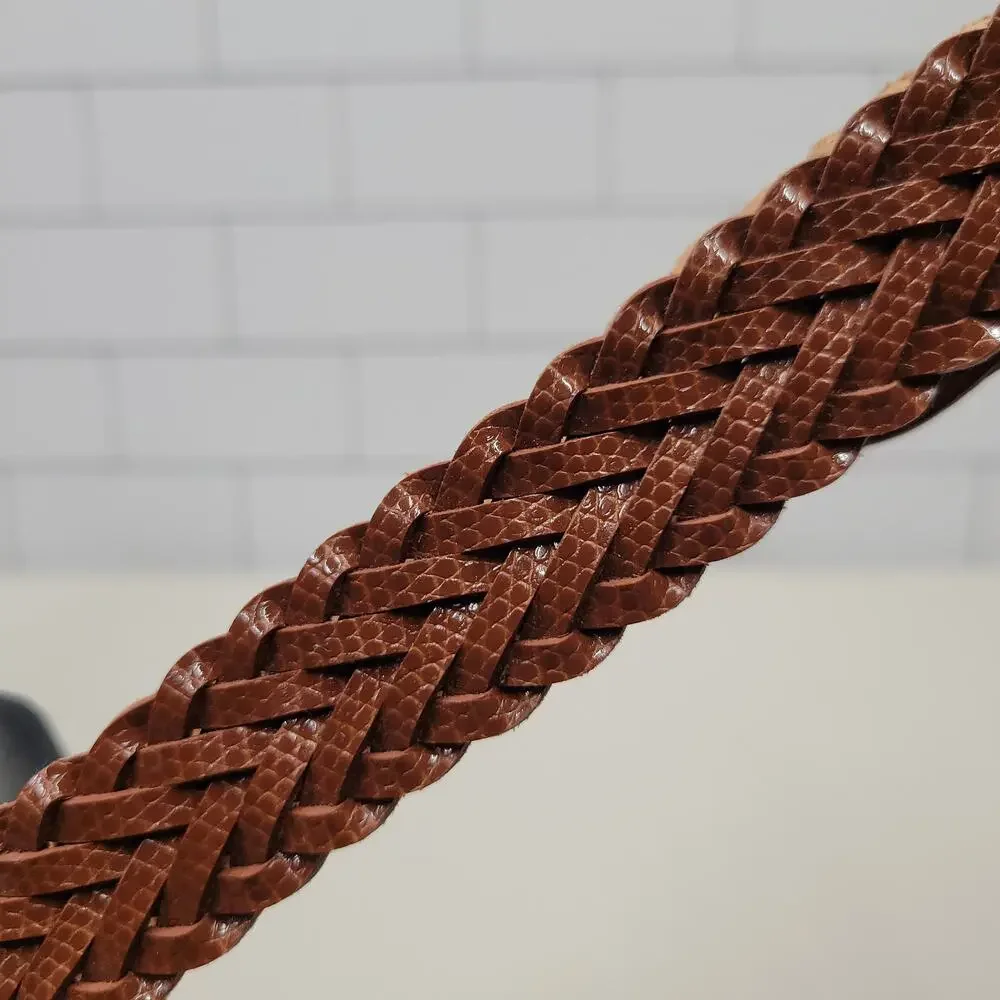 ADR Brown Braided Leather Belt Oval Engraved Buckle Women's Size S/M